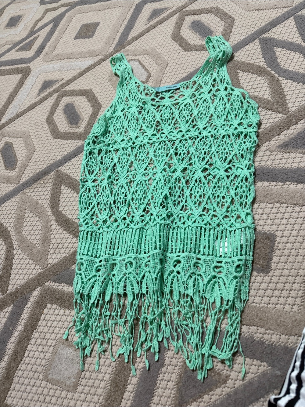 Maurices Seafoam Green Crochet Fringe Swim Cover-Up